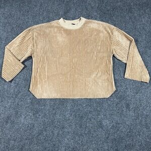 ALICE BLUE Top Womens Size XL Blouse Ruffle‎ Yoke Collar Long Sleeve Tan